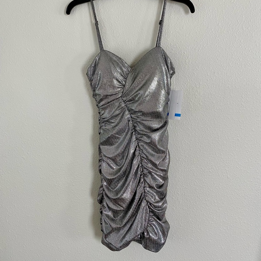Silver Ruched Mini Dress - Picture 8 of 9